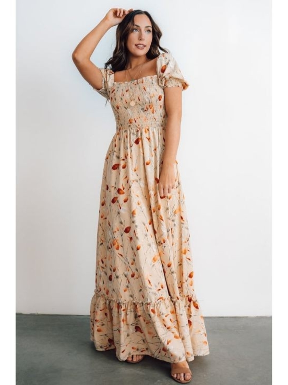 Baltic Born, Capri Smocked Maxi Dress | Golden Print - XXL